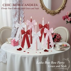 SRCVYLT 6 Pcs Valentines Candle Sticks Bow Taper Medium, pink red white