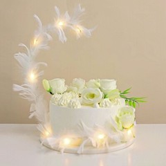 Warm White Real Feathers Adjustable CAKE TOPPER LED Lights Party Supplies