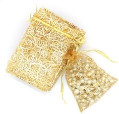 100x Gold Sheer Organza Bags 4×5 Inch Mesh Jewelry Favor Drawstring Gifts Bags