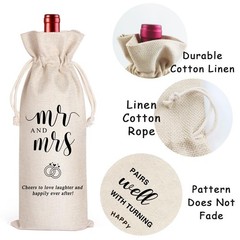 LANBAIHE Mr and Mrs Wine Bag, Wedding Shower Gifts Large, Mr&Mrs-Beige
