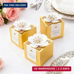 FEIYI 20 PCS Candy Boxes, 3 In 1 Gold Favor Boxes with Floral Decor, White Thank