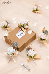 Champagne Boutonniere for Men, 6 Pcs Groom Groomsmen Boutonnieres, Artificial Fl