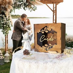 Brown Wedding Card Box with Acrylic Window Wooden Gift Card Box for Wedding R…