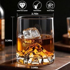 Stemless Wine Glasses Set of 2,8.5 oz Mountain Crystal 2 Count (Pack of 1)