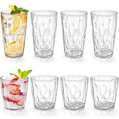 Set of 8 Plastic Water Tumblers, 4 Pack 17-ounce and 4 Pack 10-ounce