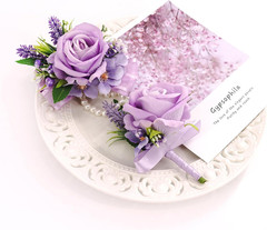 Purple Corsage and Boutonniere Set for Wedding Prom, Artificial Flower Wrist Cor