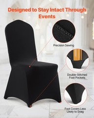 VEVOR 150PCS Black Stretch Spandex Folding Chair Covers for Wedding Party Dining