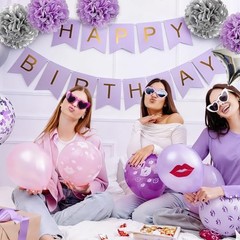Birthday Decorations for Girls and Silver Lavender Party Decor Kit for Purple