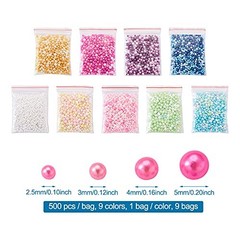 9 Bags Undrilled Resin Beads – 9 Colors – No Hole Round Imitation Pearl 2.55mm