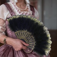 Namalu 2 Pieces Feather Hand Fan Embroidered Flower Marabou 1920s Black