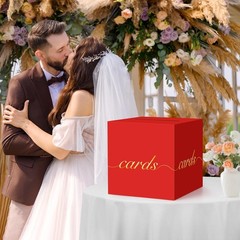 Red Card Box Gold Foil Slot Receiving Money Wedding Birthday Anniversary