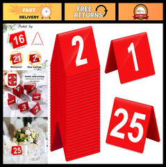Acrylic Table Numbers 1-25 Double-Sided Tents for Weddings & Events – Red/White
