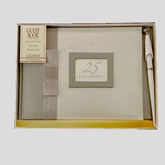 C.R. Gibson Guest Book w/Pen, 25 Years Together Lay Flat 500 Names, 9 3/4″ x 7″