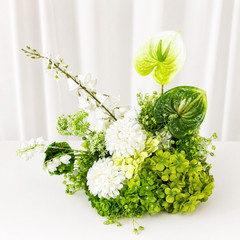 White Green Faux Floral Centerpiece Wedding Table Runner Arrangement Decor