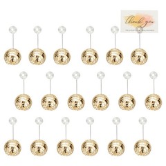 2in Disco Ball Place Card Holder, 18pcs Number Holders with Clips, Dark Gold