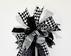 EXTRA LARGE DECORATION 6 RIBBON BLACK WHITE SILVER DESIGNER BOW READY TO USE