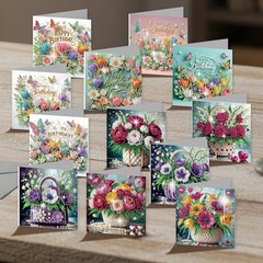 C’eitura 12Pcs Flower Bouquet Diamond Art Painting Greeting Card Kit with Env…