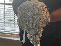 Cascading bridal bouquet, stone and pearls, custom made, heavy