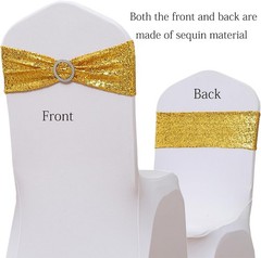Pack of 50 Spandex Sequins Chair Sashes Gold Chair Bands with Buckles, Chairs