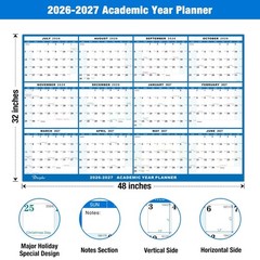32″x48″ Academic Wall Calendar 2026-2027, 12 Months Large Calendar, Wet & Dry…