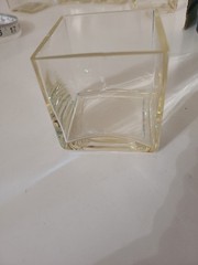 VTG Set Of 6 Glass Square Candle 2.5″ Amber Tint Clear MCM Glasses Bar Raw Edge