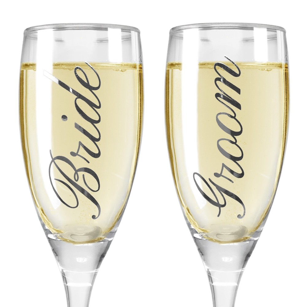 Bride and Groom Champagne Glasses Set of 2 – 6 oz – #6049