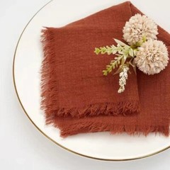 12.5″ Rustic Gauze Table Decor Placemat Napkin with Fringe