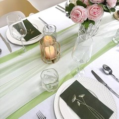 Chiffon Table Runner 10FT 28 x 120 Inch, Elegant Dining 10ft x 1pcs Sage Green