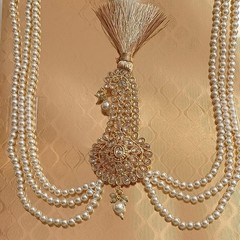 Kalgi, Indian Wedding Handmade Gold plated kundan safa kalangi with pearl string