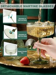 24Pcs Plastic Ribbed Martini Glasses – 10oz – Disposable – Champagne Green