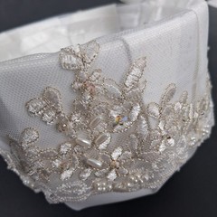 Flower Girl White Small Basket Pearls and Rhinestones Wedding Embellished UNIQUE