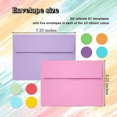 Slapaflife 50 Pack 5×7 Envelopes, Colored Self-Seal inches,