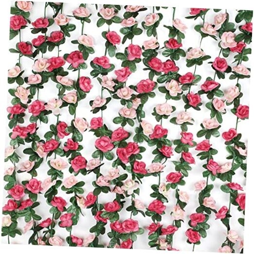 2Pcs 16.4Ft Flower Garland Artificial Rose Vines for Bedroom, Cute 2 Pcs Pink