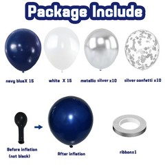 Zesliwy Navy Blue Silver Balloons Kit,50pcs 12inch 12inch, White Sliver