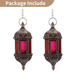 2 Pcs Hanging Hexagon Decorative Moroccan Candle Lantern Holders, 2pcs, Brown