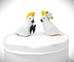 Cockatoo Bird Cake Topper Bride Groom Love Wedding Engagement Carved Wood Statue
