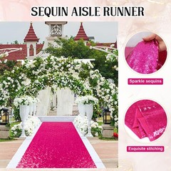 Hot Pink Carpet Runner for Party Wedding Aisle Sequin Sparkly Rug for Prom Ce…