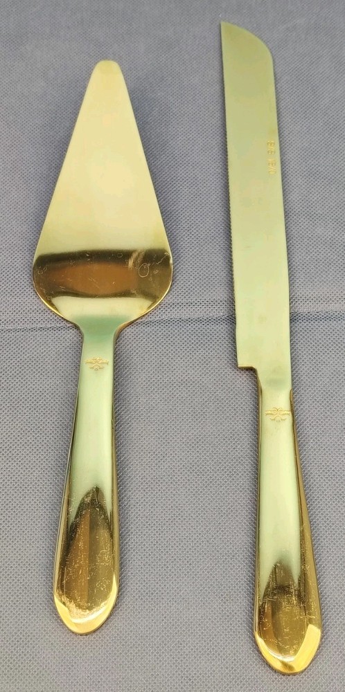 Unbranded Gold Tone Cake Knife And Server Set for Wedding Stainless Steel