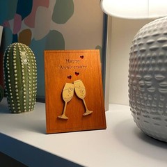 Wooden Happy Anniversary Card with Holder – Unique Wedding Keepsake Gift