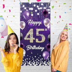 Happy 45th Birthday Backdrop Banner Purple Theme Background with Shiny Diamon…