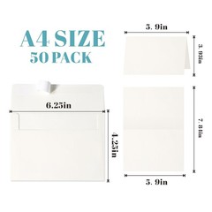 50 Pack 4×6 Envelopes, Cream White A4 (4.25 x 6.25 in),