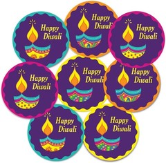 Happy Diwali Party Stickers, 40 Count, 2 Inches, Round, 4 Unique Designs