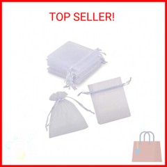 HRX Package 100pcs White Organza Jewelry Bags Drawstring 3 x 4 inch, Little Mesh