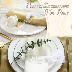 24 PCS Clear Acrylic Place Cards Wedding White Ribbon 3.54×1.77 Inch Blank
