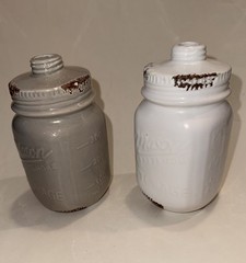 Set of 2 Ceramic Mason Jar Style Kitchen Gray White Farmhouse Decor