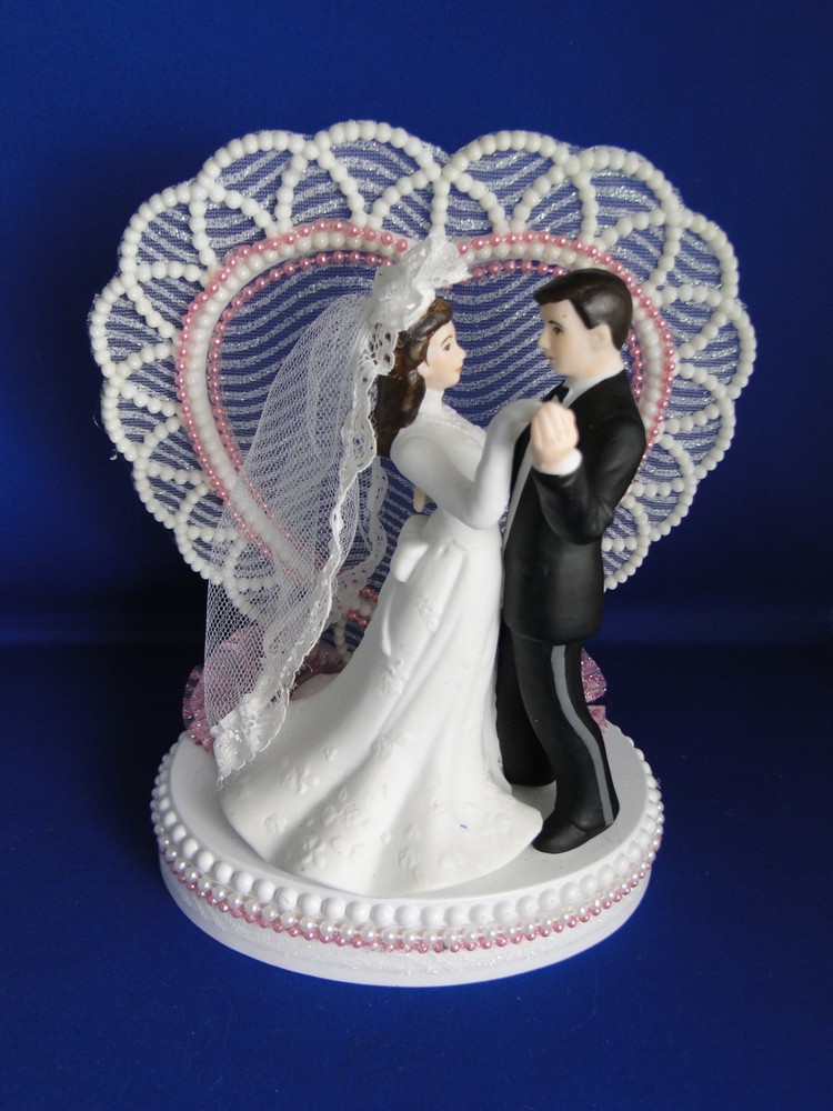 New Elegant Porcelain Bride & Groom Wedding CakeTop, pink decor & heart, #350