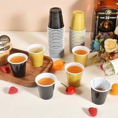 Vumdua 100 Pack 2 oz Plastic Shot Glasses – Disposable Shot Cups – Black & Gold