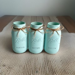 Set of 3 chalk painted distressed Quart size mason jar vases…mix & match colors!