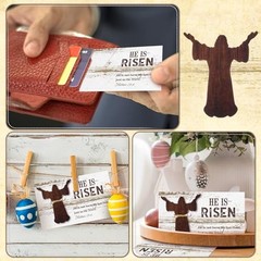 24 Sets Easter Religious Card He Is Risen Christian Greeting Card with Wooden