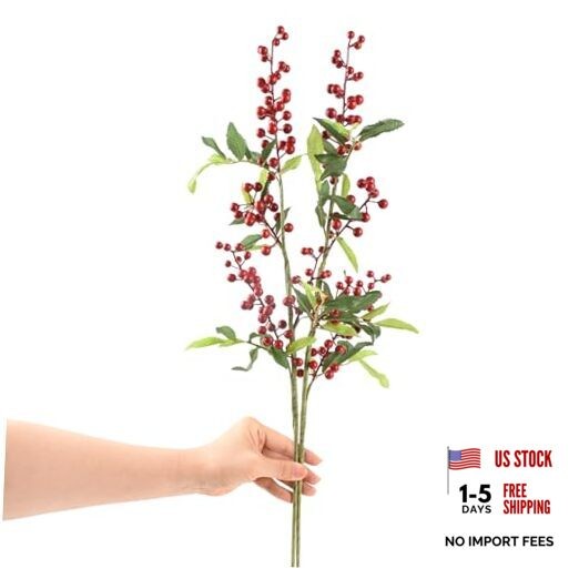 Artificial Berries, 2pcs Artificial Redberry with Stems 27.5″ Lifelike Fruits